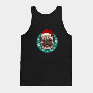 Cute Christmas Pug with Santa Hat Tank Top